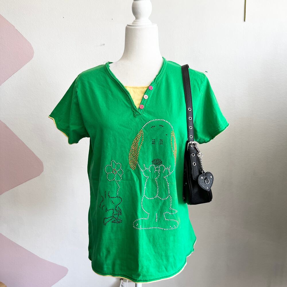 Snoopy Woodstock Rhinestone Top, Y2K, Kawaii, Retro Kidcore, Glam, Large,‎ 2000s